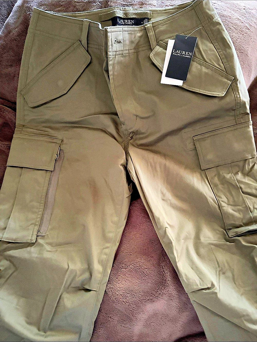Lauren Ralph Lauren Pleated Cotton Twill Wide-Leg Cargo Pant Green Size 4